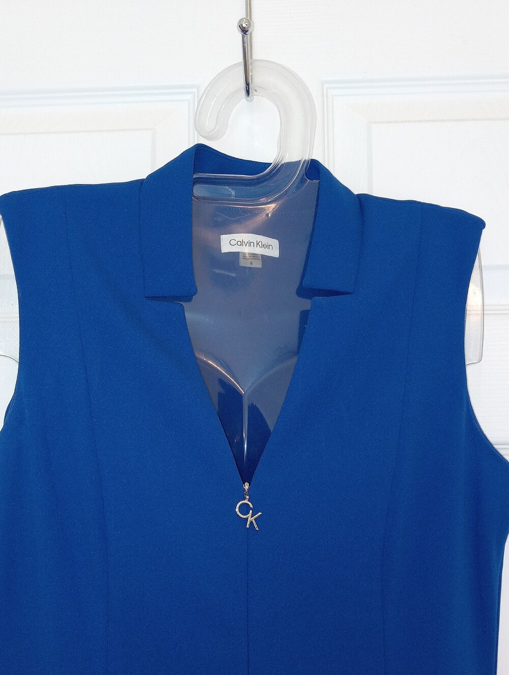 Calvin Klein Cobalt Blue Sleeveless V-Neck Top with CK Charm